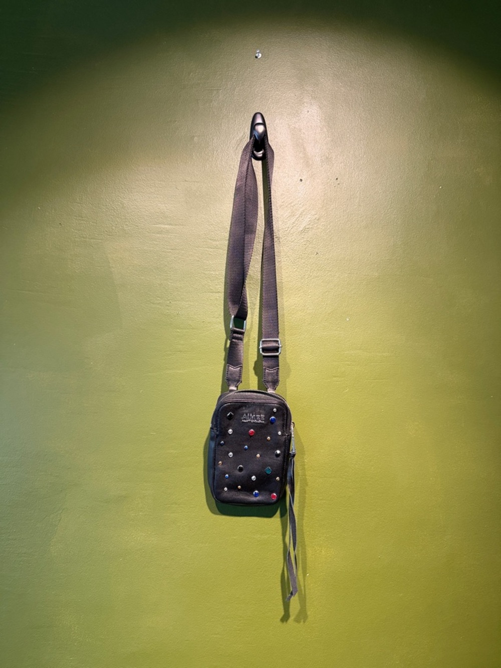 Aimee Kestenerg Black Studded Crossbody Belt Bag with Multicolor Accents